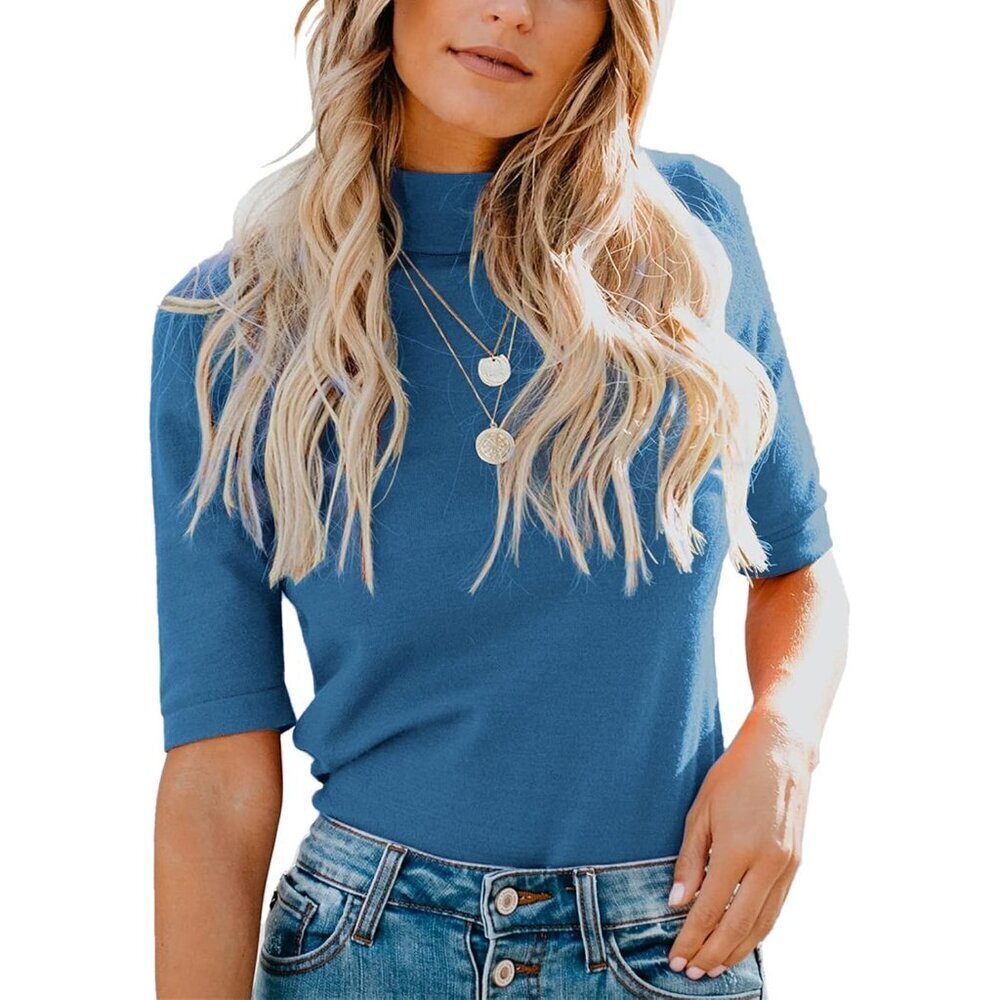 Women's Cotton Blend Mock Turtleneck Top Short Sleeve Business Casual